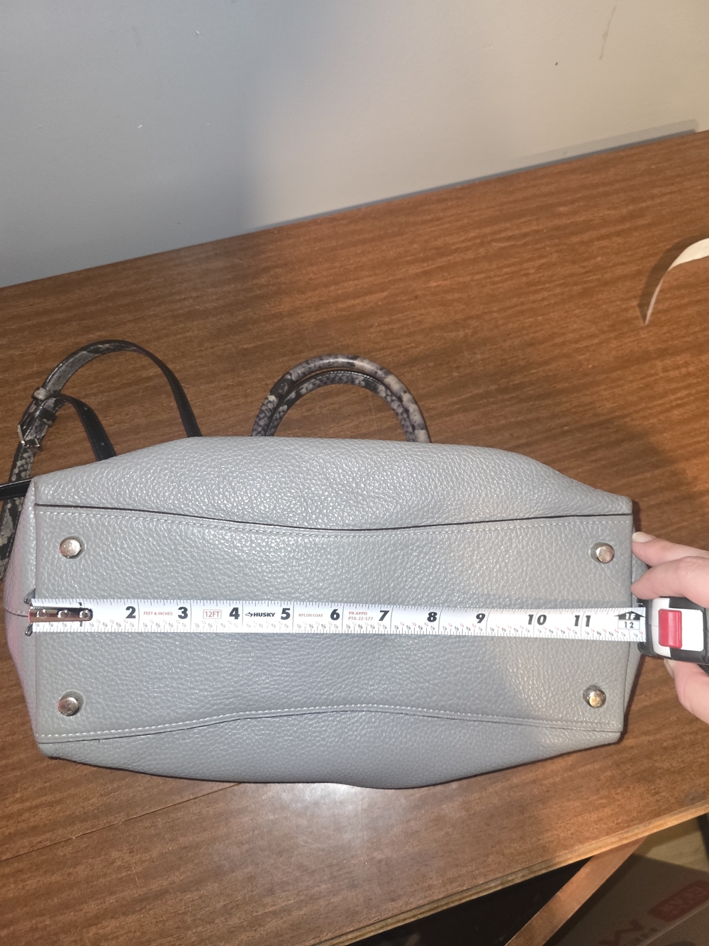 Coach Emma Satchel handbag in grey leather - snakeskin python handle and strap - Picture 10 of 10